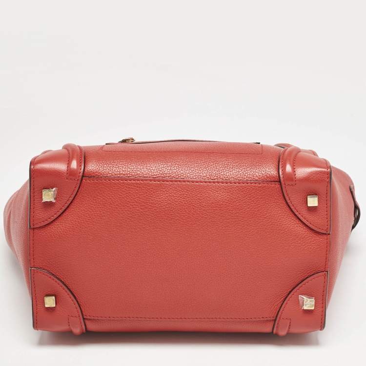 Pre Owned Celine Red Leather Mini Luggage Tote