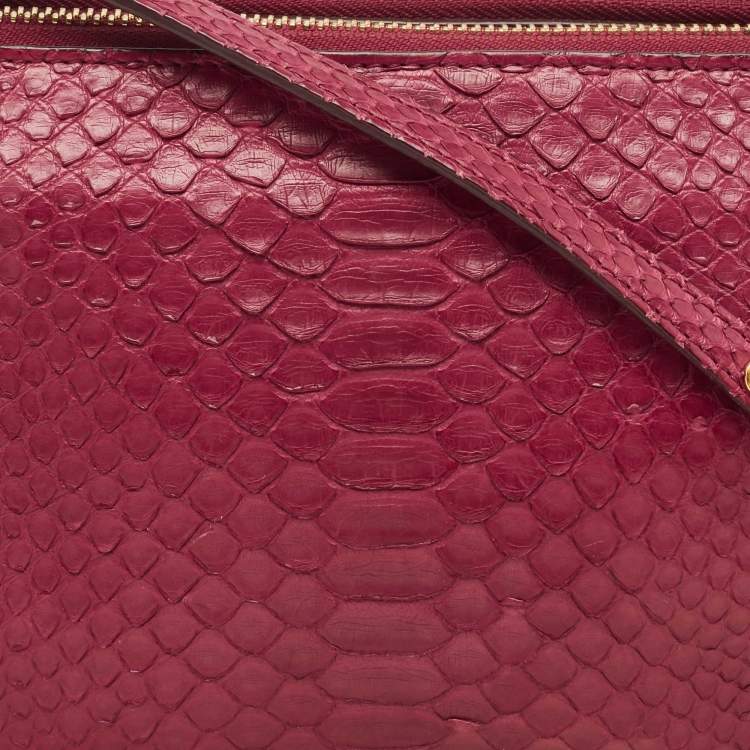 Pre Owned Celine Red Python Small Trio Crossbody Bag