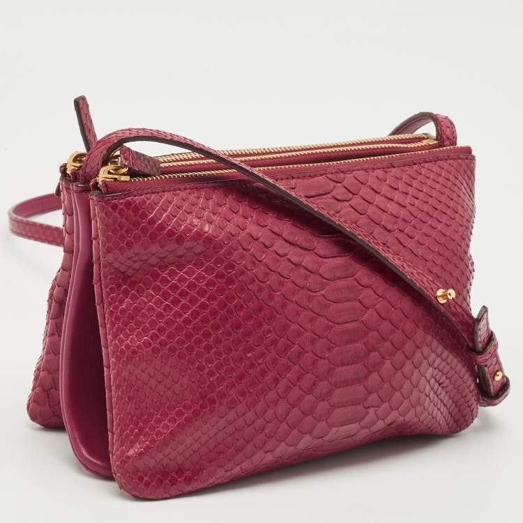 Pre Owned Celine Red Python Small Trio Crossbody Bag