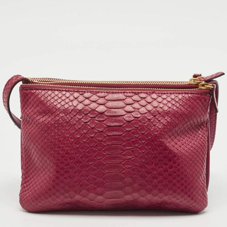 Pre Owned Celine Red Python Small Trio Crossbody Bag