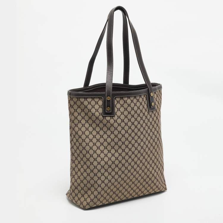 Pre Owned Celine Brown/Beige Macadam Canvas and Leather Tote