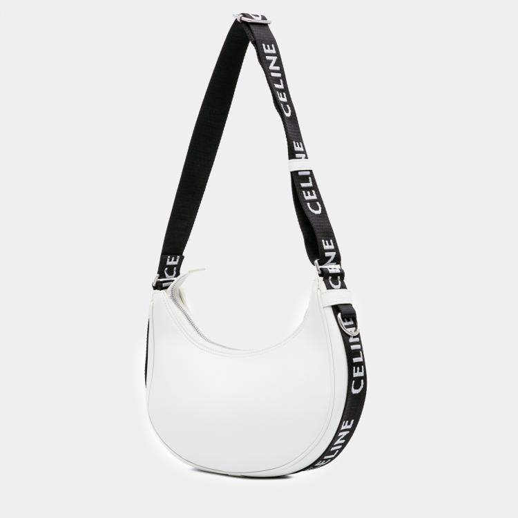 Pre Owned Celine White Medium Smooth Calfskin Ava Shoulder Bag with Celine Strap