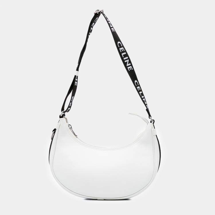 Pre Owned Celine White Medium Smooth Calfskin Ava Shoulder Bag with Celine Strap