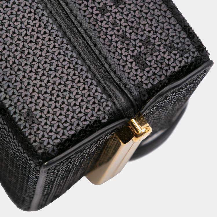 Pre Owned Celine Black Leather Sequin Triomphe Minaudiere