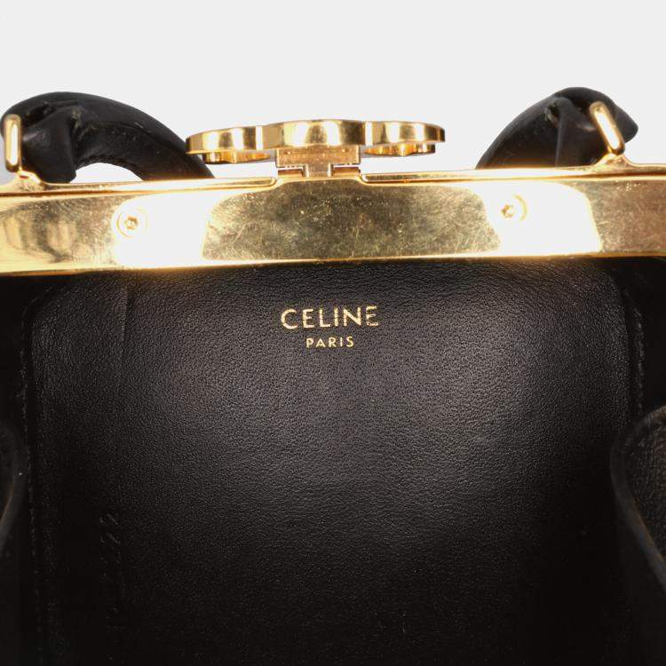 Pre Owned Celine Black Leather Sequin Triomphe Minaudiere