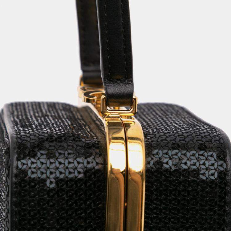 Pre Owned Celine Black Leather Sequin Triomphe Minaudiere