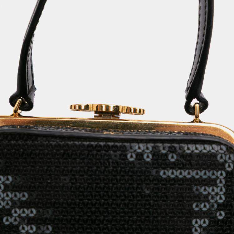 Pre Owned Celine Black Leather Sequin Triomphe Minaudiere