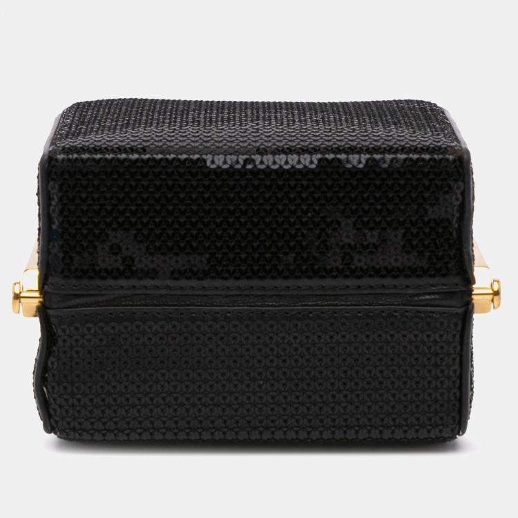 Pre Owned Celine Black Leather Sequin Triomphe Minaudiere