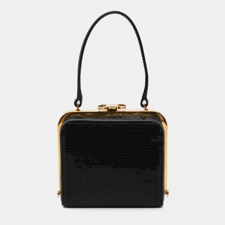 Pre Owned Celine Black Leather Sequin Triomphe Minaudiere