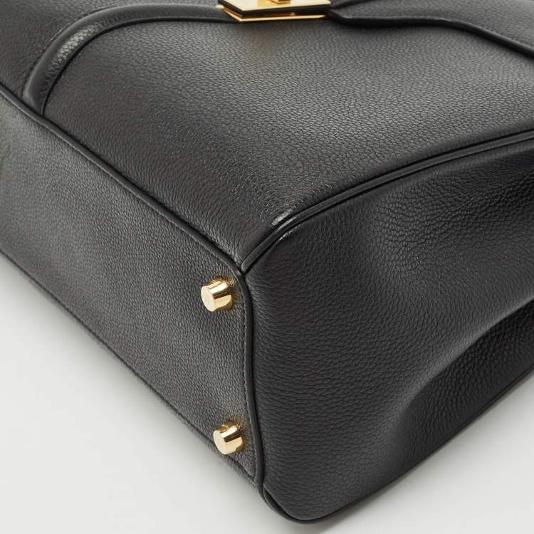 Pre Owned Celine Black Leather Medium Classique 16 Top Handle Bag