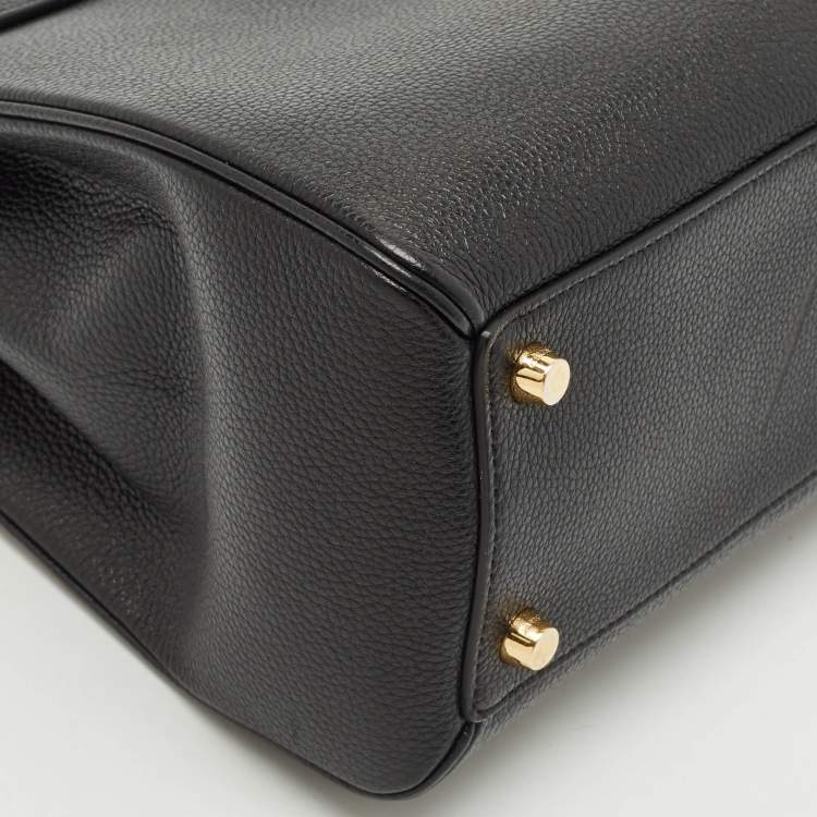 Pre Owned Celine Black Leather Medium Classique 16 Top Handle Bag