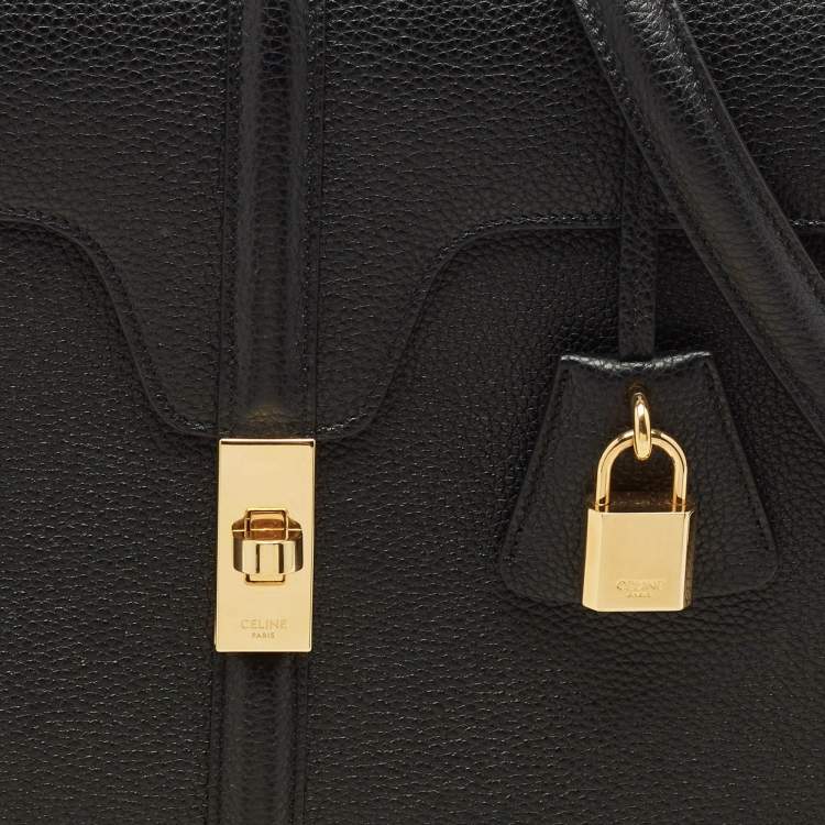 Pre Owned Celine Black Leather Medium Classique 16 Top Handle Bag