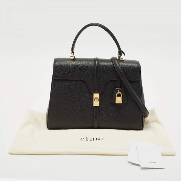 Pre Owned Celine Black Leather Medium Classique 16 Top Handle Bag