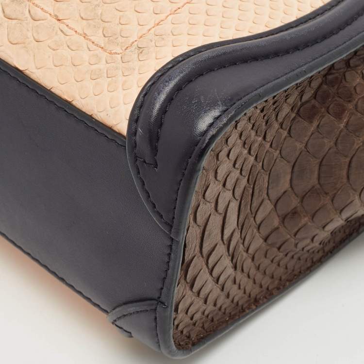 Pre Owned Celine Tricolor Leather and Python Nano Luggage Tote