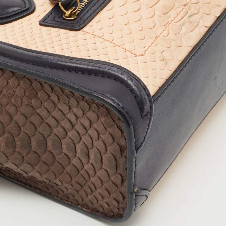 Pre Owned Celine Tricolor Leather and Python Nano Luggage Tote