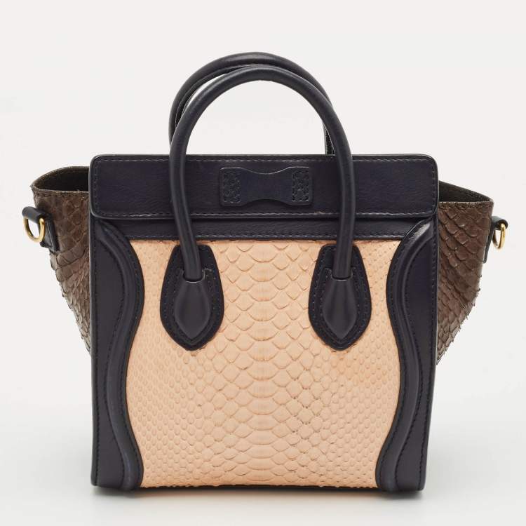 Pre Owned Celine Tricolor Leather and Python Nano Luggage Tote