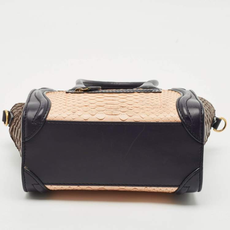 Pre Owned Celine Tricolor Leather and Python Nano Luggage Tote
