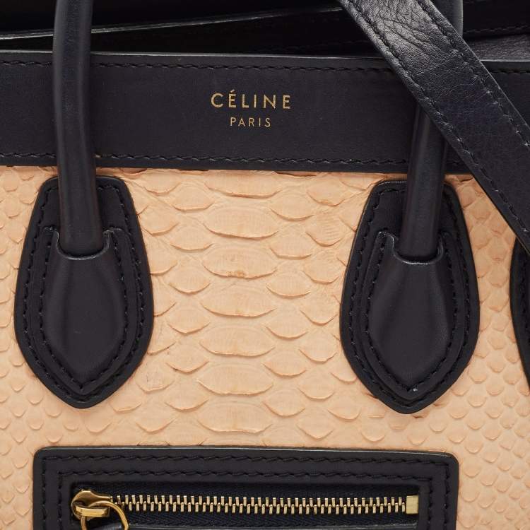 Pre Owned Celine Tricolor Leather and Python Nano Luggage Tote
