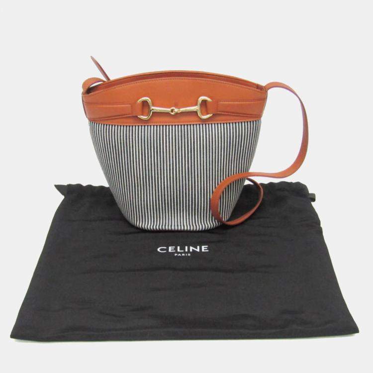 Pre Owned Celine Brown, Navy Canvas and Leather Bucket Bag
