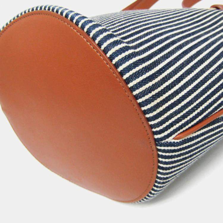 Pre Owned Celine Brown, Navy Canvas and Leather Bucket Bag