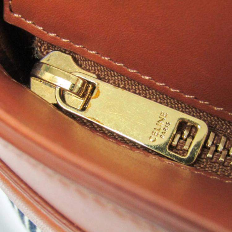 Pre Owned Celine Brown, Navy Canvas and Leather Bucket Bag