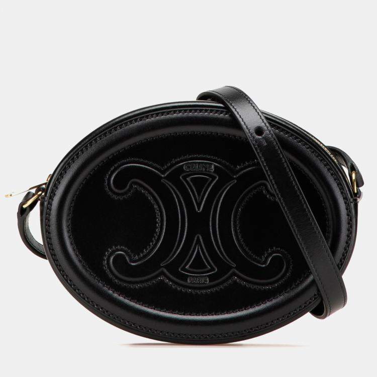 Pre Owned Celine Black Small Calfskin Cuir Triomphe Oval Crossbody