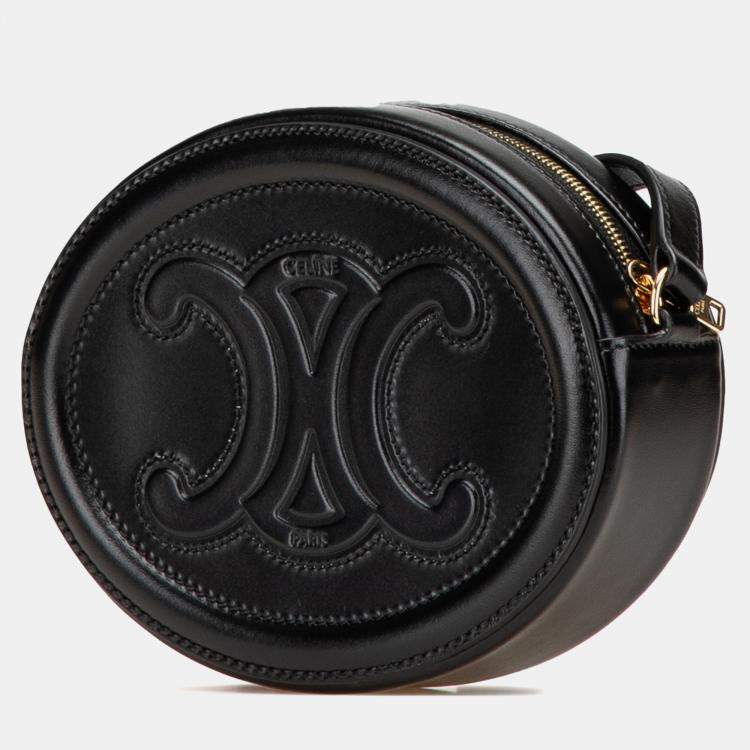Pre Owned Celine Black Small Calfskin Cuir Triomphe Oval Crossbody