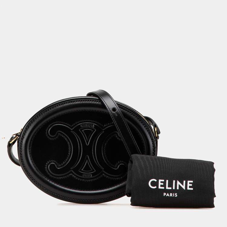 Pre Owned Celine Black Small Calfskin Cuir Triomphe Oval Crossbody