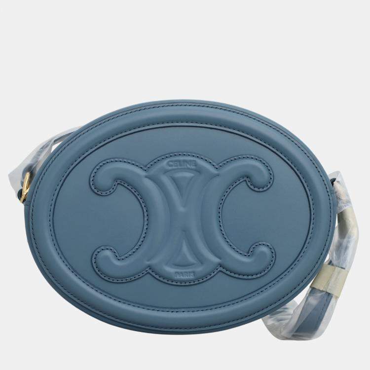 Pre Owned Celine Blue Leather Triomphe Oval Crossbody Bag