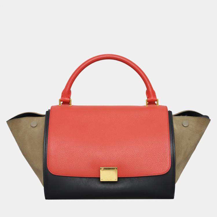 Pre Owned Celine Tri-Color Calfskin Leather Medium Trapeze Bag