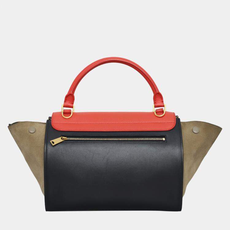 Pre Owned Celine Tri-Color Calfskin Leather Medium Trapeze Bag