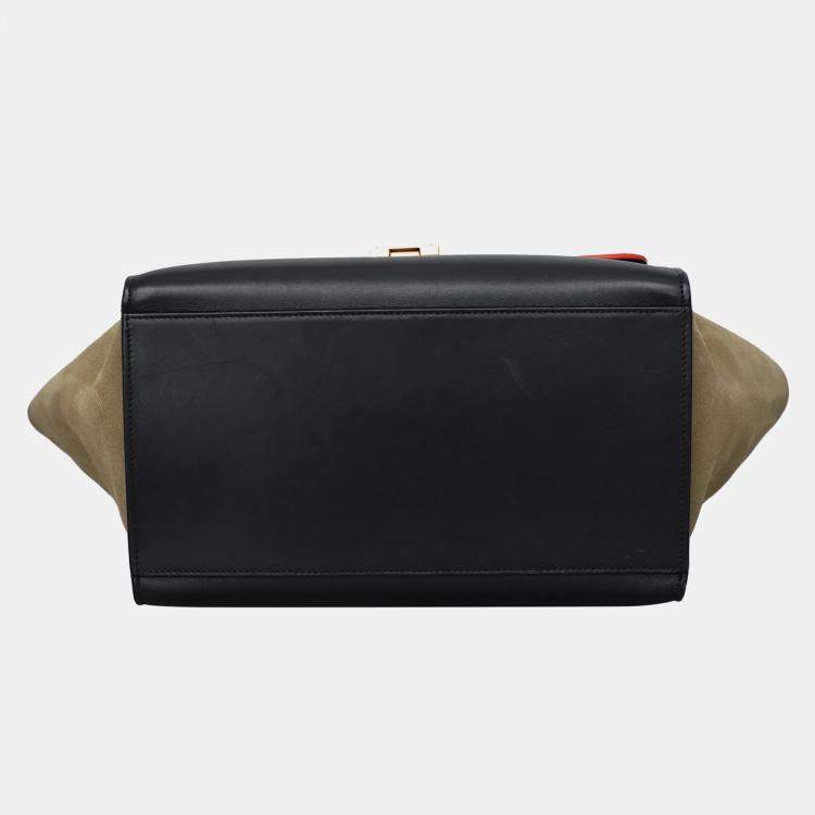 Pre Owned Celine Tri-Color Calfskin Leather Medium Trapeze Bag