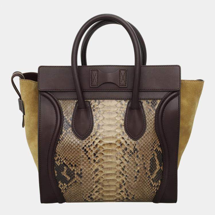 Pre Owned Celine Dark Brown Snakeskin Pyhton Mini Luggage Bag