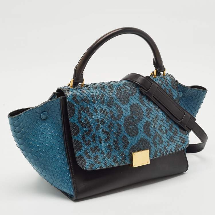 Pre Owned Celine Blue/Black Python and Leather Small Trapeze Top Handle Bag