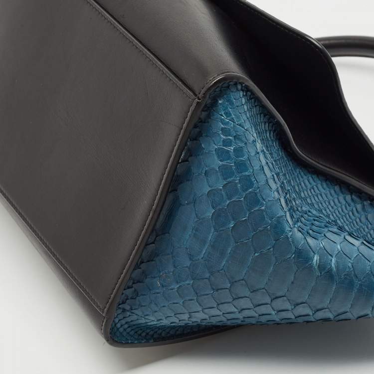 Pre Owned Celine Blue/Black Python and Leather Small Trapeze Top Handle Bag