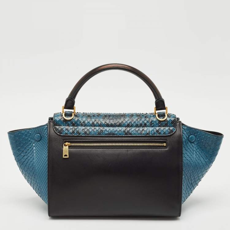 Pre Owned Celine Blue/Black Python and Leather Small Trapeze Top Handle Bag