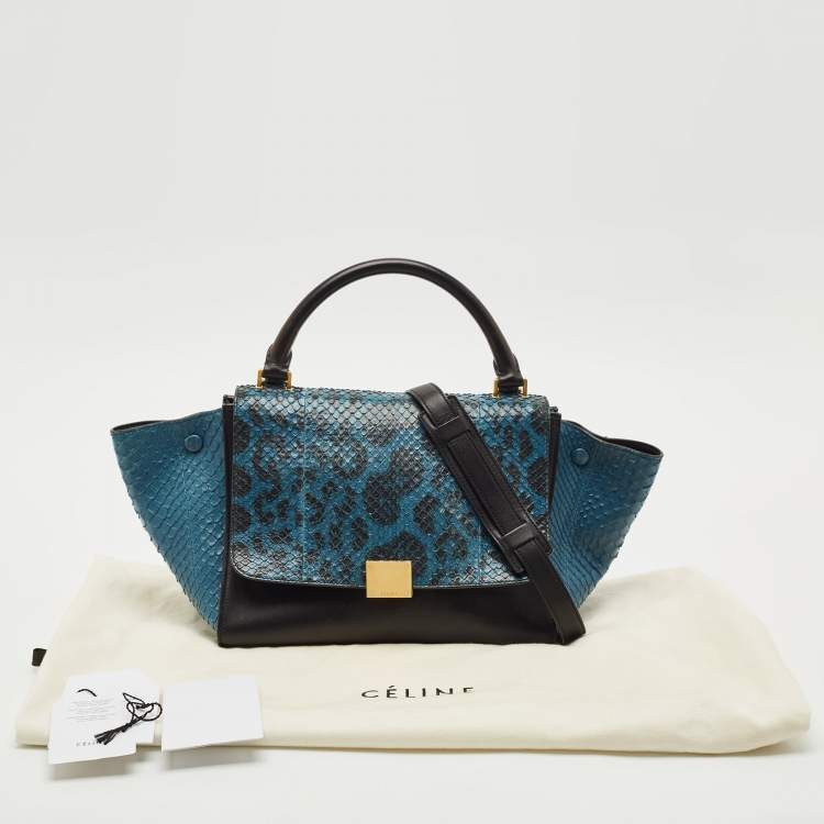 Pre Owned Celine Blue/Black Python and Leather Small Trapeze Top Handle Bag