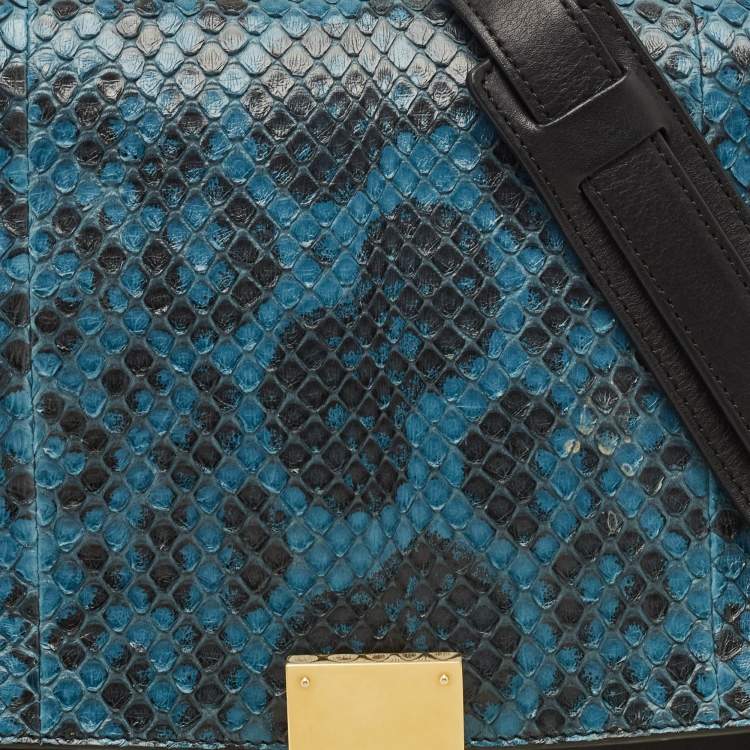 Pre Owned Celine Blue/Black Python and Leather Small Trapeze Top Handle Bag