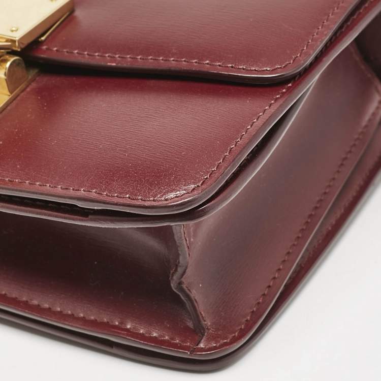 Pre Owned Celine Burgundy Leather Small Classic Box Flap Bag