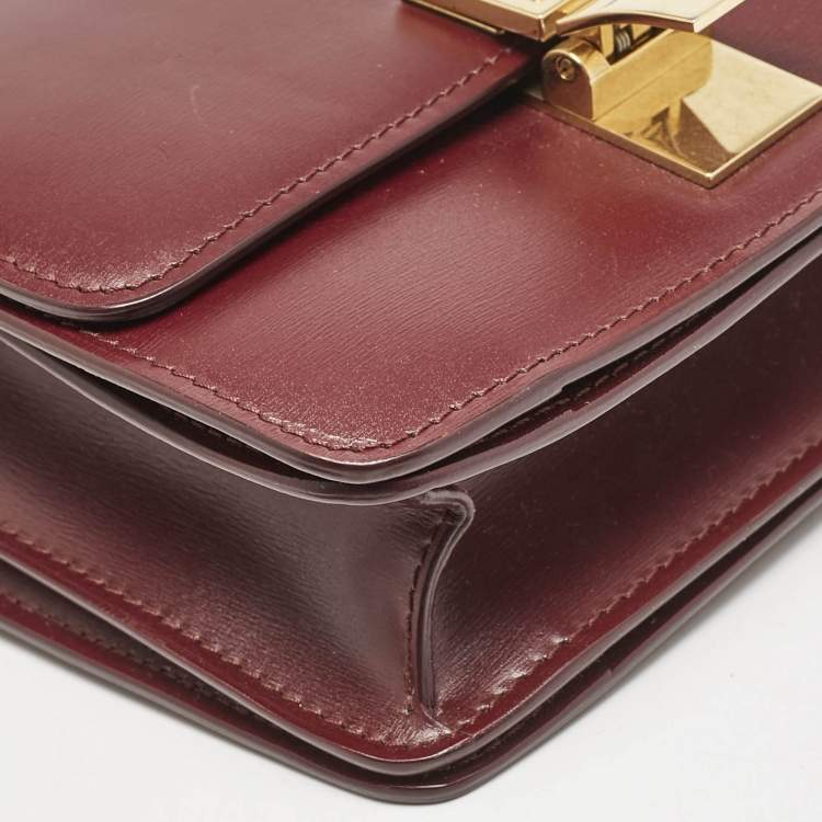 Pre Owned Celine Burgundy Leather Small Classic Box Flap Bag