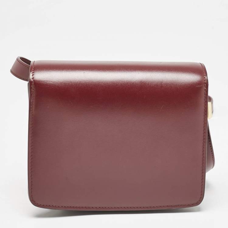 Pre Owned Celine Burgundy Leather Small Classic Box Flap Bag