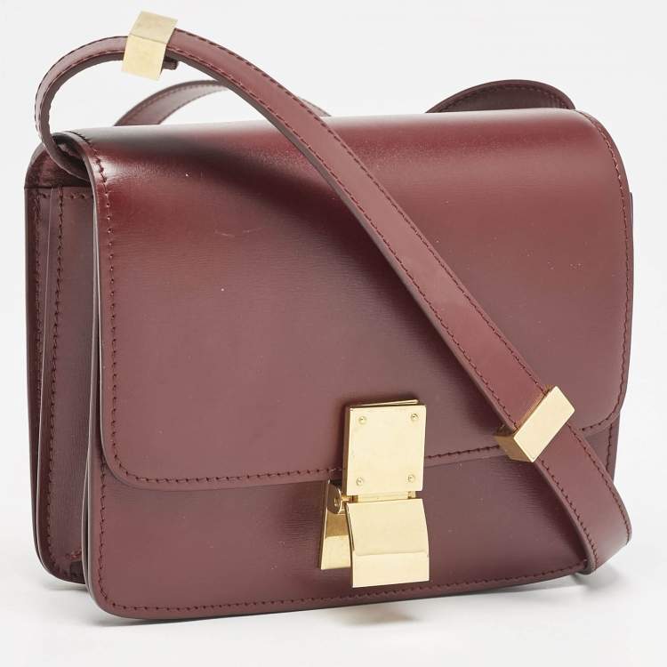 Pre Owned Celine Burgundy Leather Small Classic Box Flap Bag