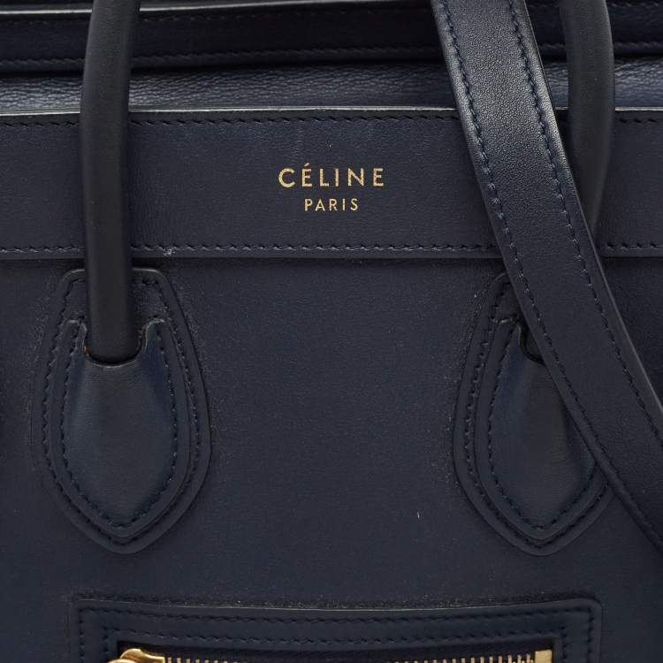 Pre Owned Celine Navy Blue Leather Nano Luggage Tote