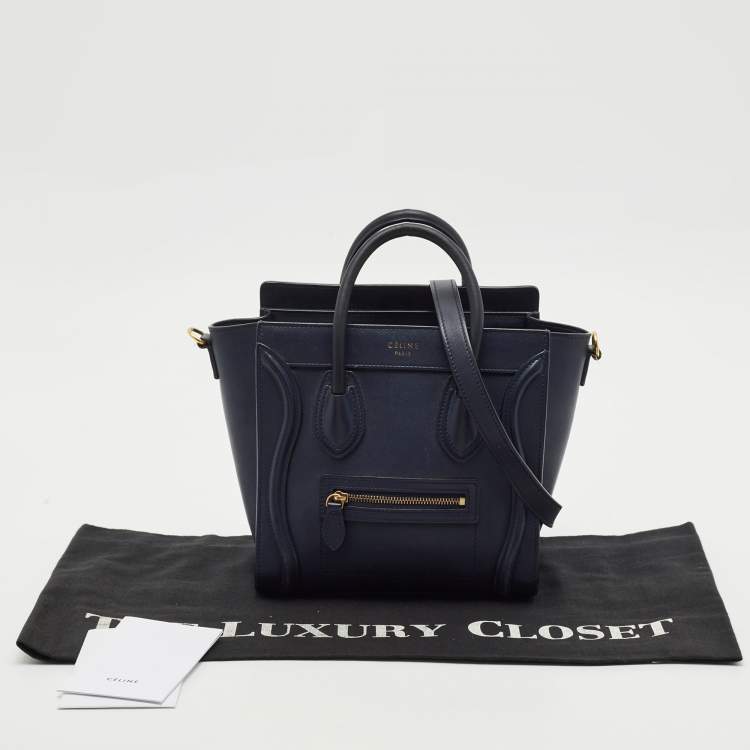 Pre Owned Celine Navy Blue Leather Nano Luggage Tote