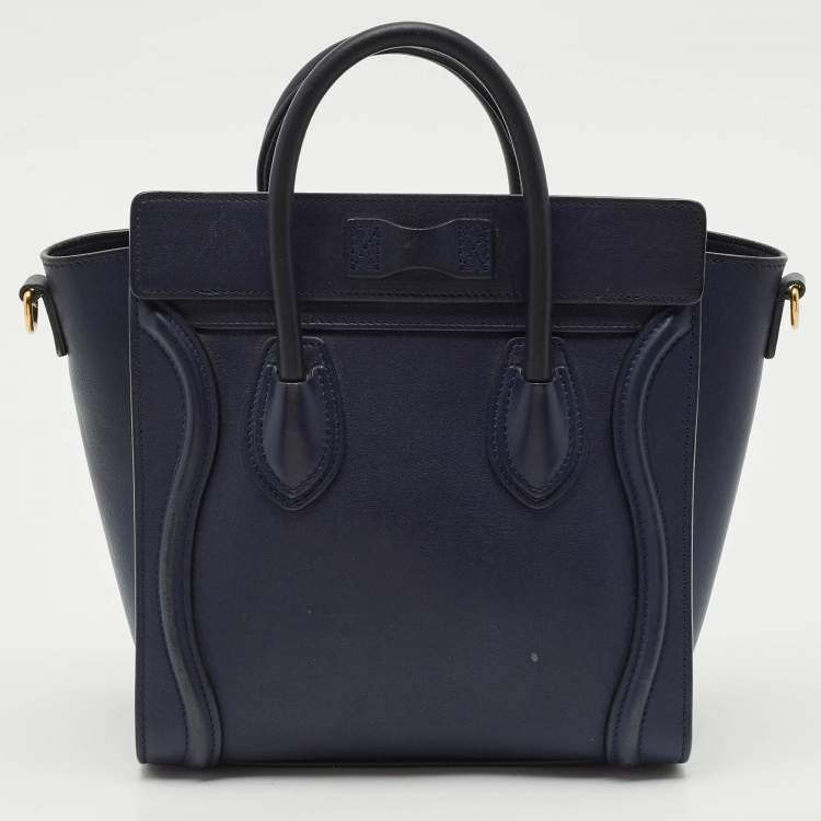 Pre Owned Celine Navy Blue Leather Nano Luggage Tote