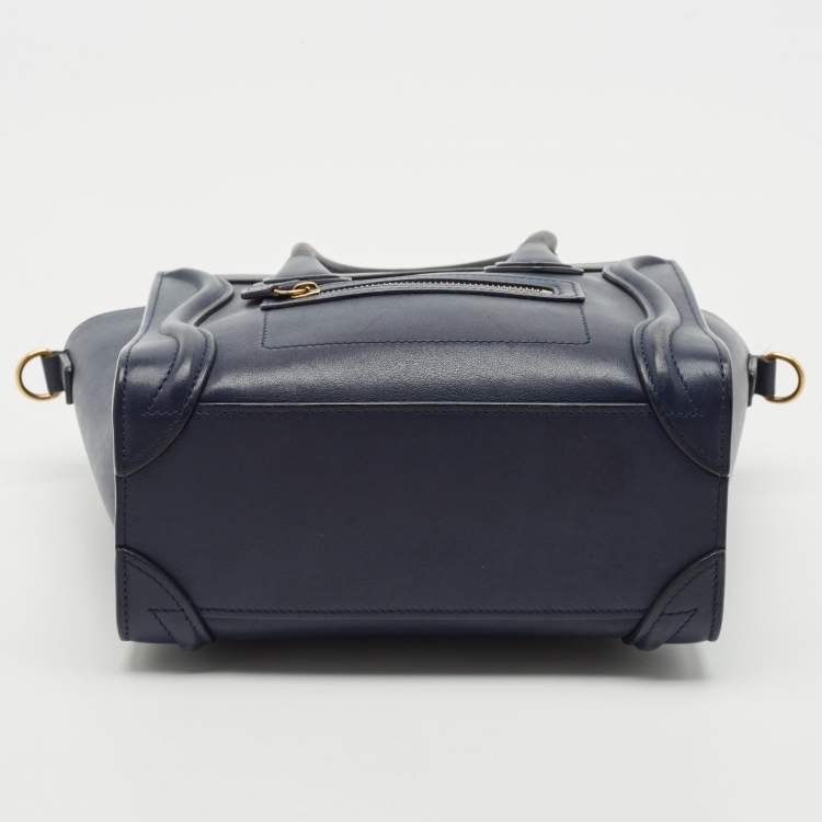 Pre Owned Celine Navy Blue Leather Nano Luggage Tote