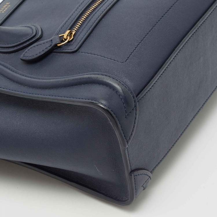 Pre Owned Celine Navy Blue Leather Nano Luggage Tote