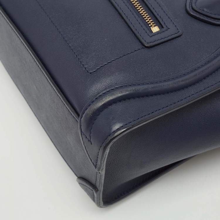 Pre Owned Celine Navy Blue Leather Nano Luggage Tote