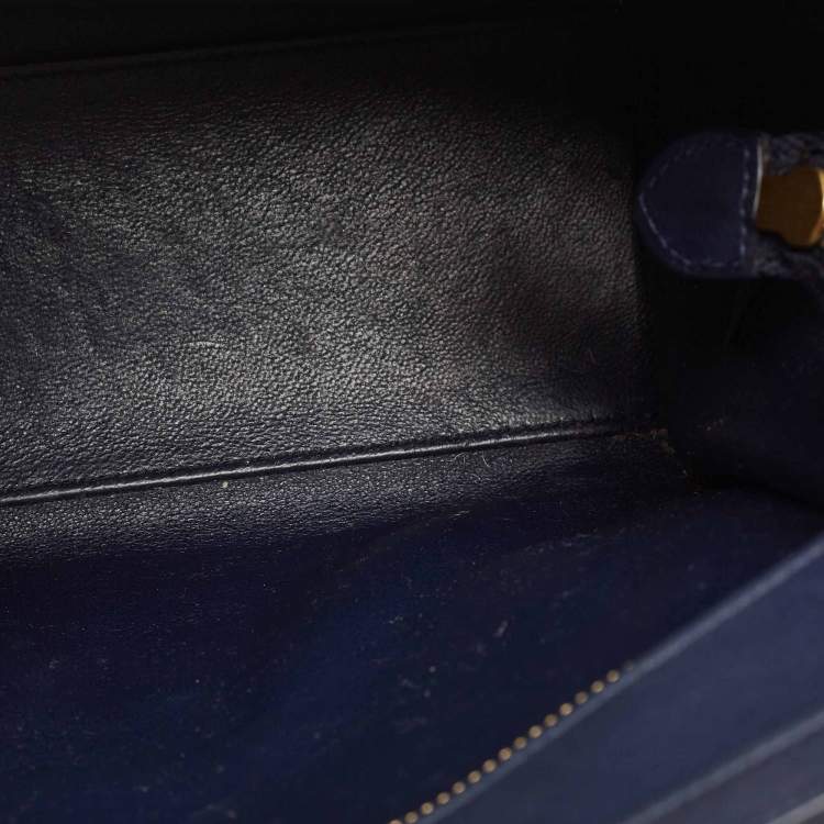 Pre Owned Celine Navy Blue Leather Nano Luggage Tote