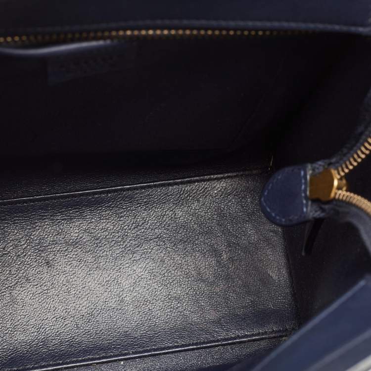 Pre Owned Celine Navy Blue Leather Nano Luggage Tote